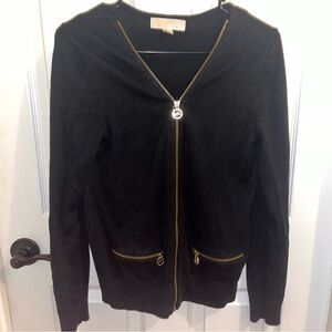 Michael Kors Black and Gold Zip-Up Cardigan